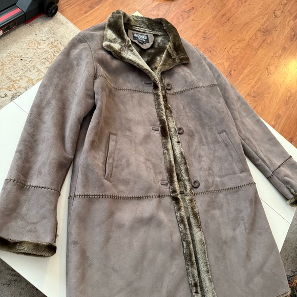 NOVELTI Vintage Sage Olive Green Faux Suede Coat Boho Cottagecore Penny Lane Y2K - Picture 3 of 7